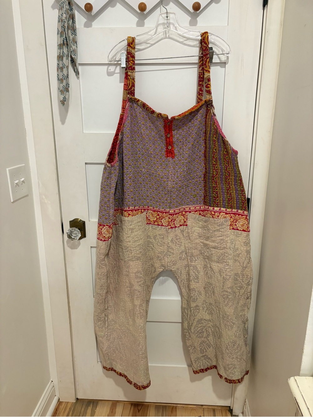 Kantha Patchwork Cream & Lavender Harem Jumpsuit Reversible NWT